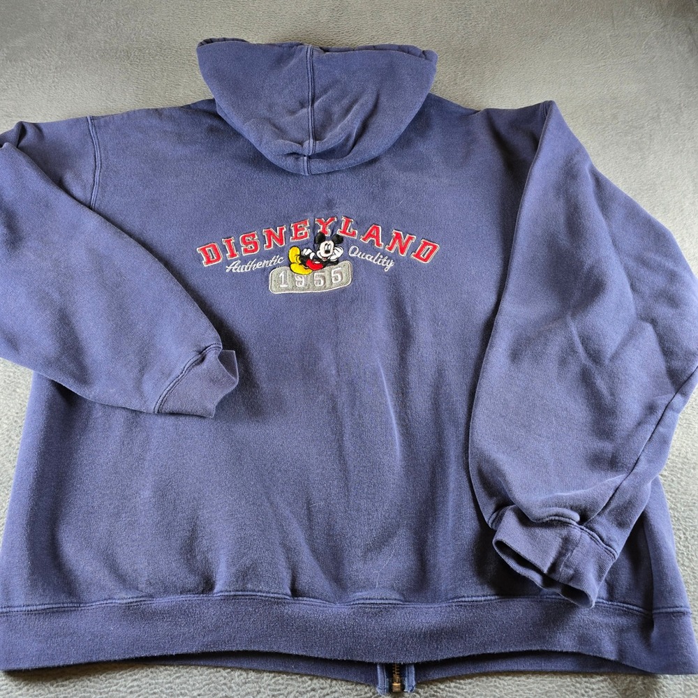 Disneyland Resort Mickey Mouse Full Zip Hoodie Navy Blue Embroidered Large